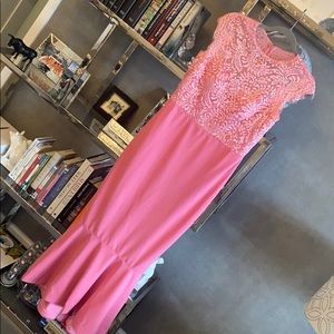 Custom sewn pink lace cocktail gown
